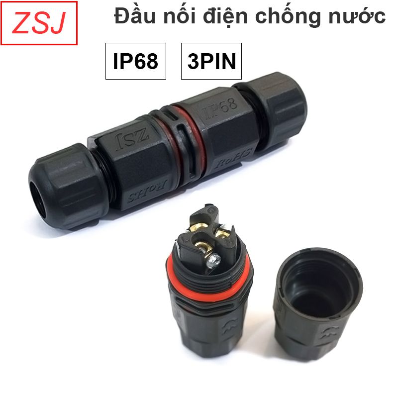 Đầu nối cút nối dây cáp điện 3 lõi chống nước IP68 3 thành phần (1 chiếc)