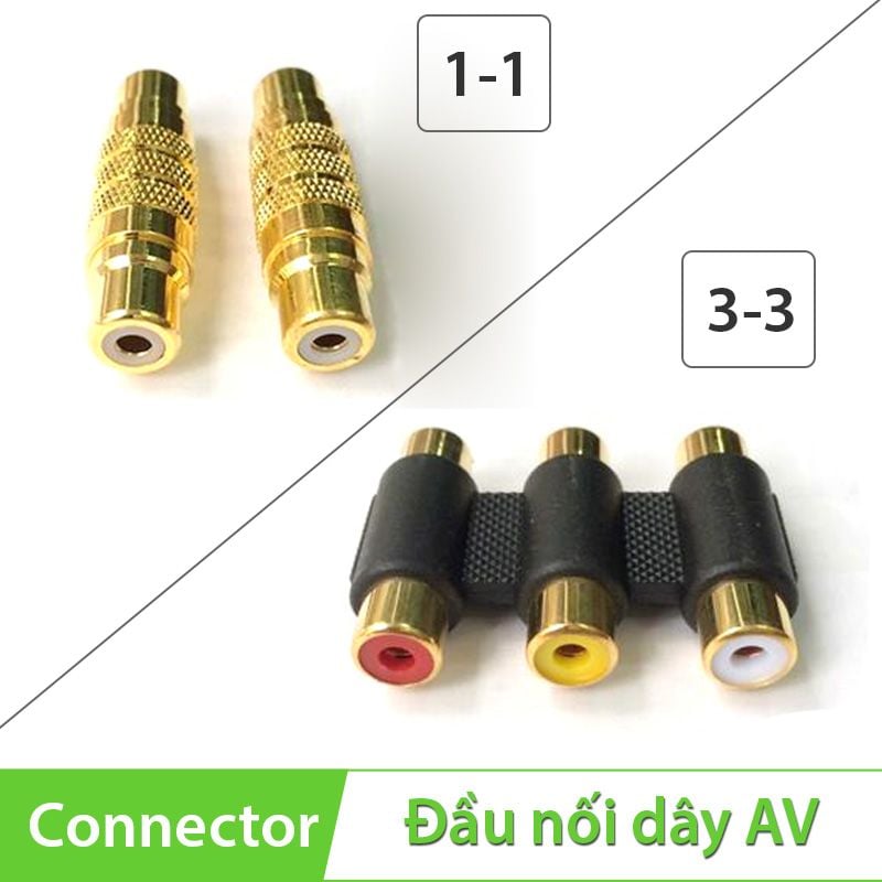 Đầu nối RCA/AV 1-1 và 3-3 2 đầu âm, Đầu nối cáp AV, RCA phụ kiện điện tử
