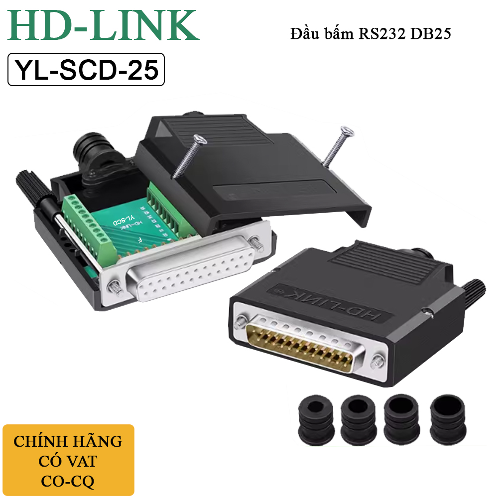 Đầu bấm RS232 25 chân bắt vit vỏ ốp nhựa chân đồng HD-Link YL-SCD-25