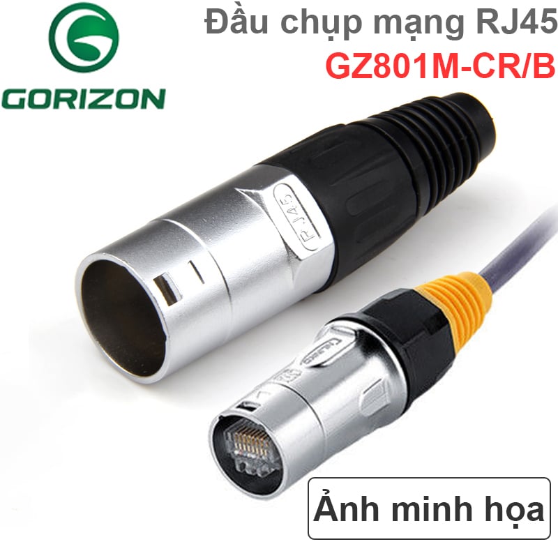 Giắc cắm đầu chụp mạng RJ45 vỏ nhôm Gorizon GZ801M-CR/B