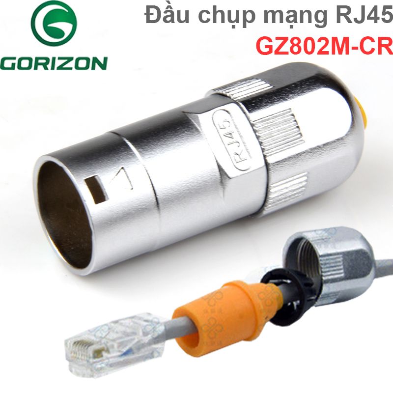 Giắc cắm đầu chụp mạng RJ45 vỏ nhôm chống nước IP67 Gorizon GZ802M-CR/CR