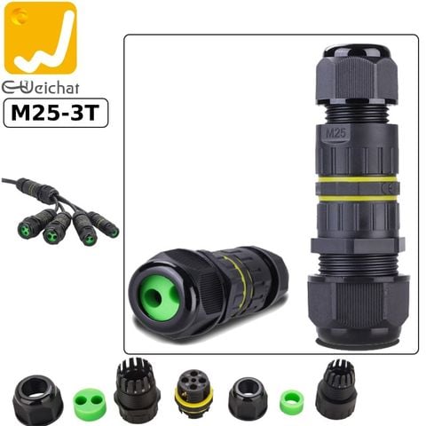 Đầu cút nối điện chia 2 dây chống nước IP68 2 lõi chính hãng E-Weichat EW-M25-3T