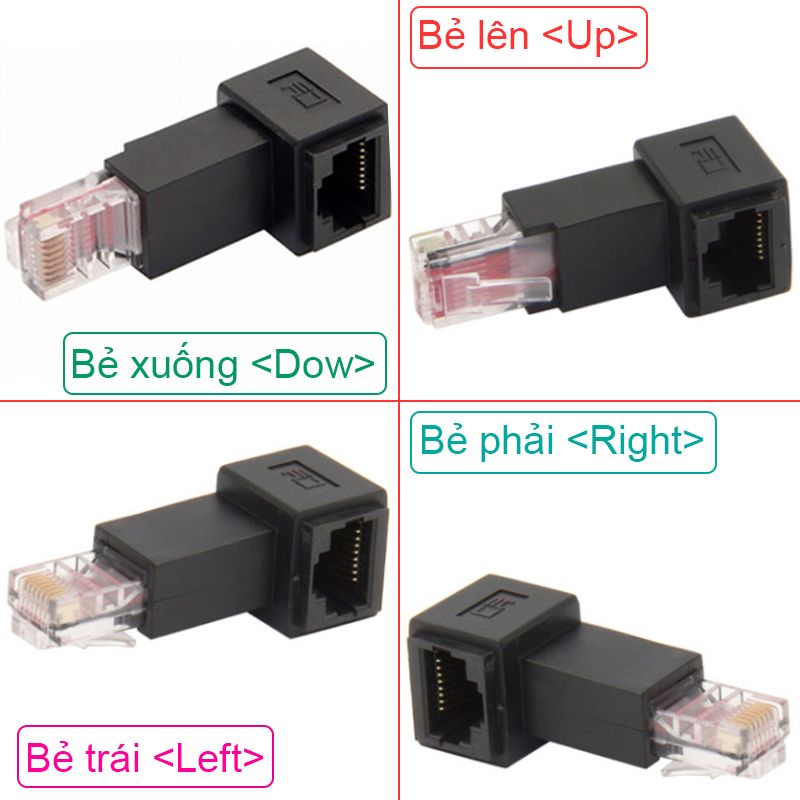  Đầu đổi RJ45 đực ra RJ45 cái bẻ góc - Đầu nối mạng bẻ góc 1 đầu đực 1 đầu cái 