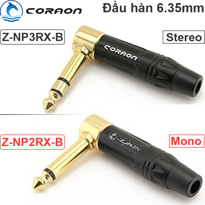 Đầu hàn jack cắm 6.35mm Stereo và 6.35mm Mono cong bẻ góc Coraon Z-NP3RX-B Z-NP2RX-B