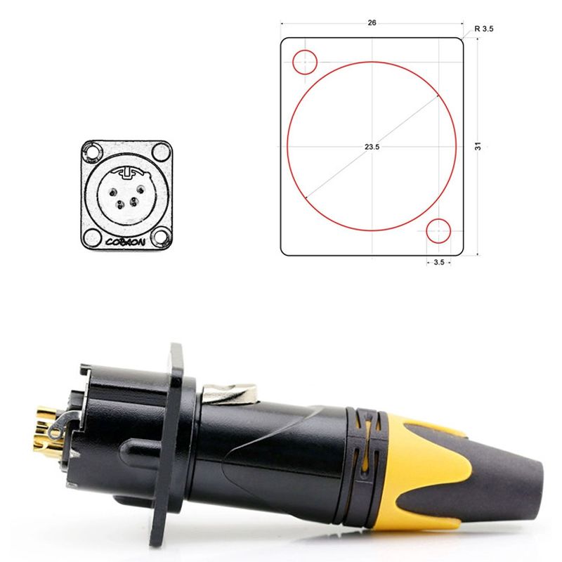  Đầu hàn cổng XLR 4PIN Male - Female gắn trên tường bảng điều khiển Coraon Z-NC4MD-LX-B / Z-NC4FD-LX-B 