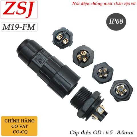Đầu nối dây điện chống nước lắp bảng điều khiển IP68 chính hãng ZSJ M19-FP