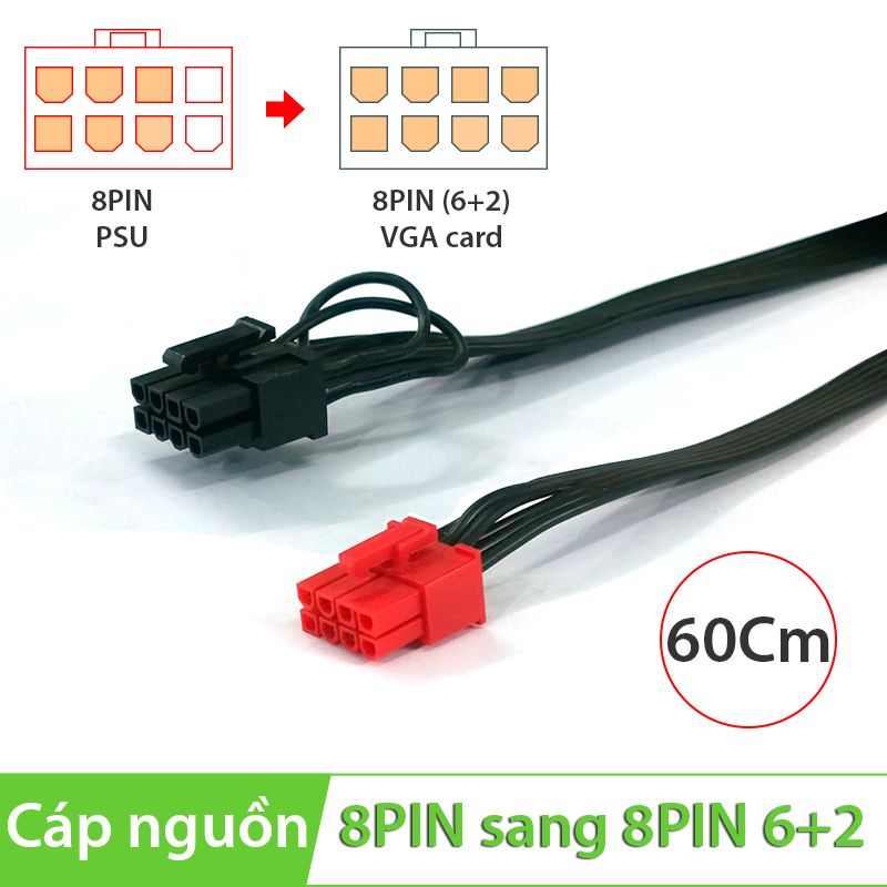 Cáp nguồn Molex 8Pin ra 8Pin 6+2 60Cm