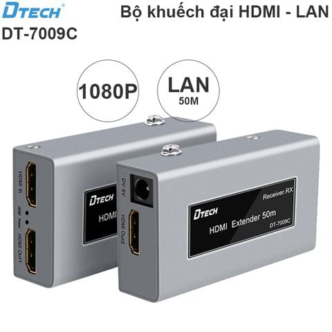 Bộ chuyển đổi và khuếch đại HDMI qua dây mạng LAN 50M Dtech DT-7009C