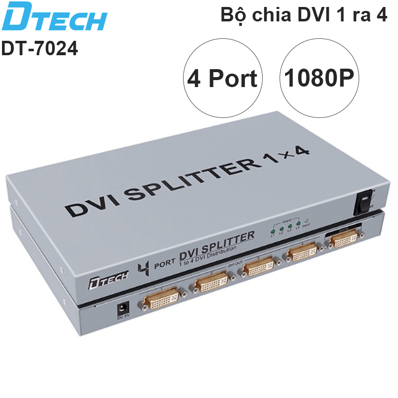 Bộ chia màn hình DVI splitter 1 ra 4 4K DTECH DT-7024
