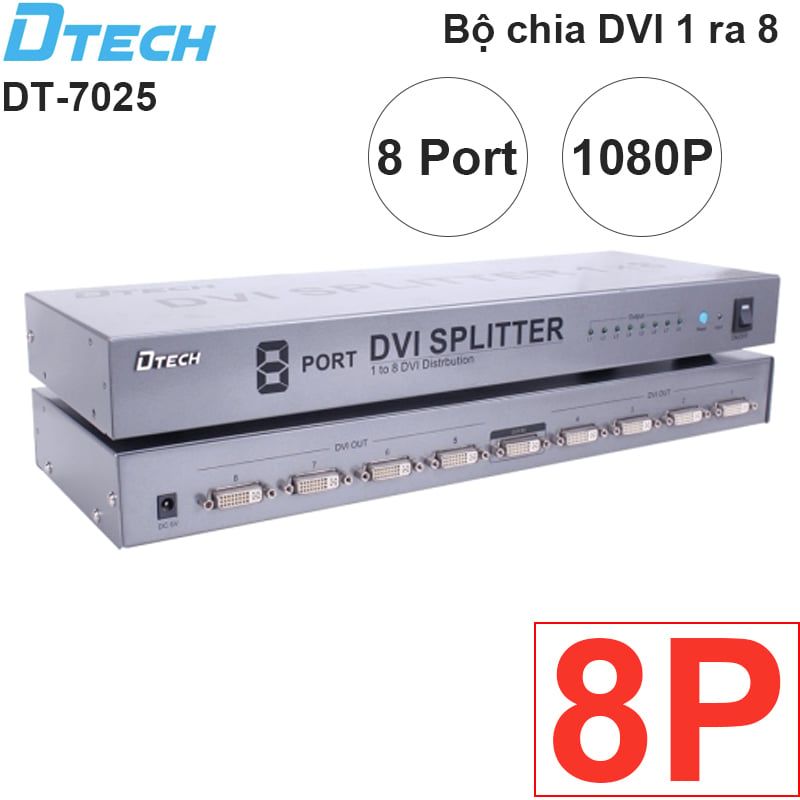  Bộ chia màn hình DVI splitter 1 ra 8 1080P DTECH DT-7025 