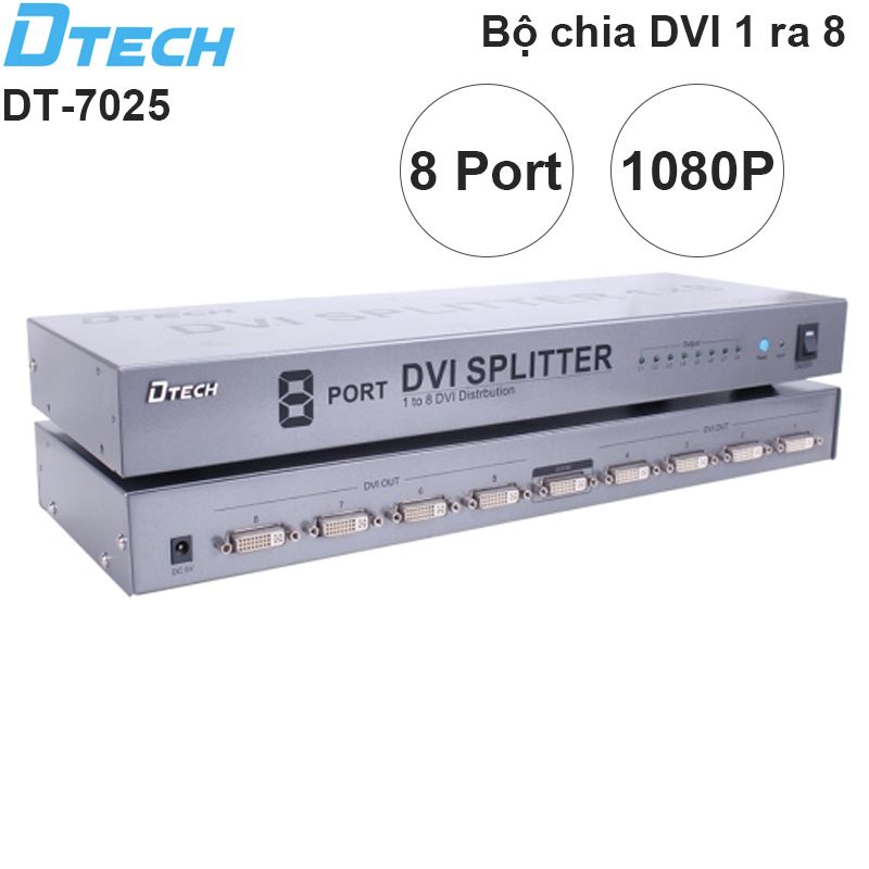  Bộ chia màn hình DVI splitter 1 ra 8 1080P DTECH DT-7025 