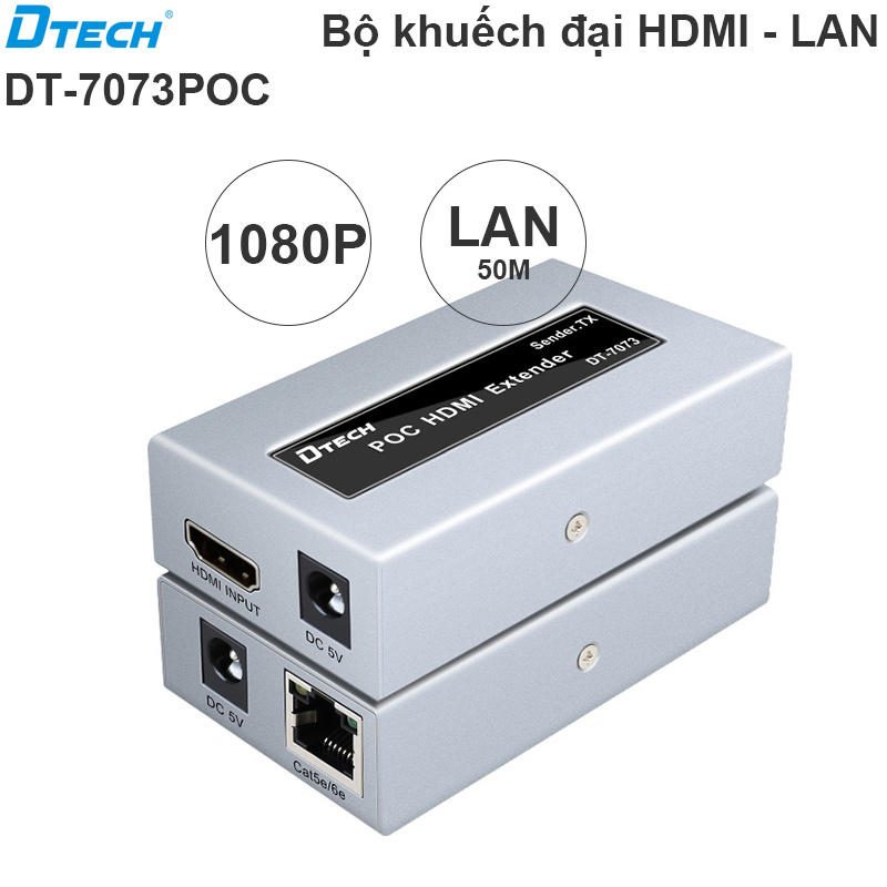 Bộ chuyển đổi và khuếch đại HDMI qua dây mạng LAN 50M Dtech DT-7073