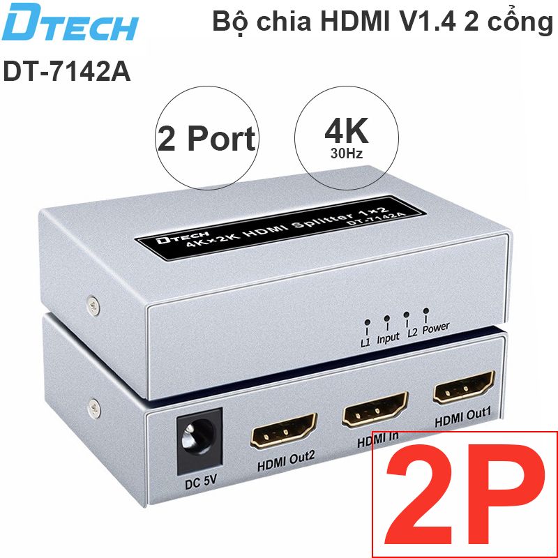  Bộ chia HDMI V1.4 4K30Hz 3D 2 cổng DTECH DT-7142A 