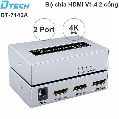 Bộ chia HDMI V1.4 4K30Hz 3D 2 cổng DTECH DT-7142A