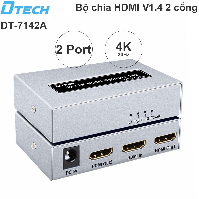  Bộ chia HDMI V1.4 4K30Hz 3D 2 cổng DTECH DT-7142A 