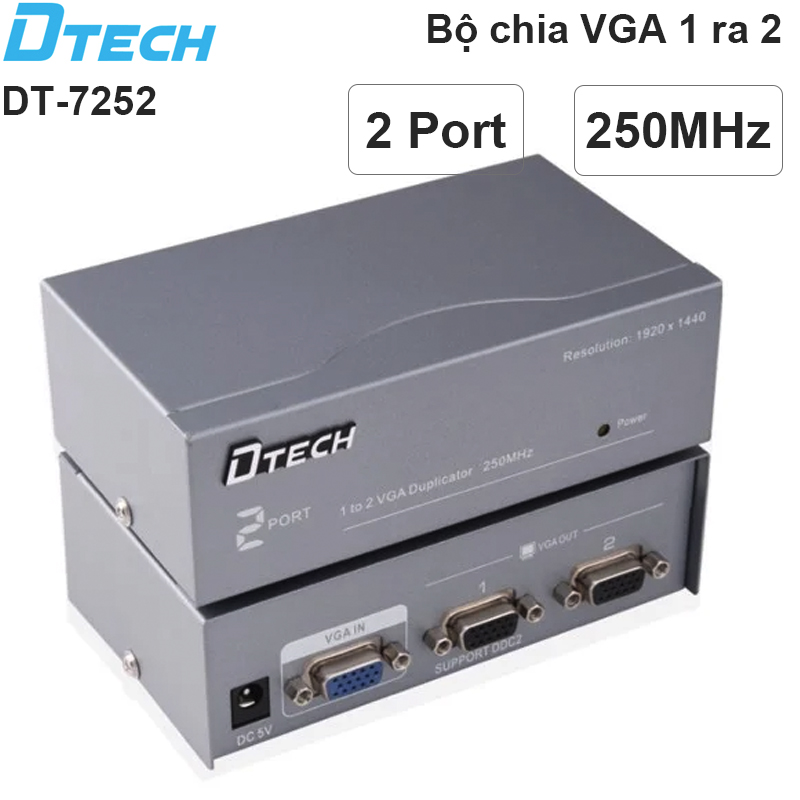 Bộ chia VGA 1 ra 2 250MHz DTECH DT-7252