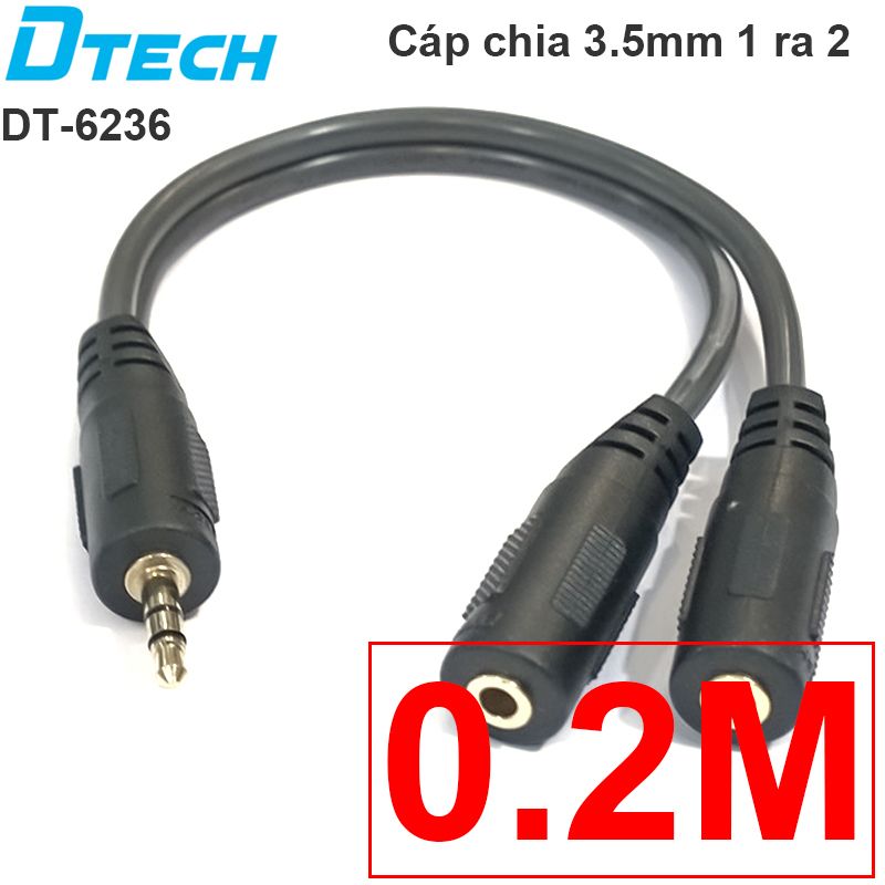  Cáp chia audio 3.5mm 1 ra 2 20Cm DTECH DT-6236 (hàng thanh lý) 