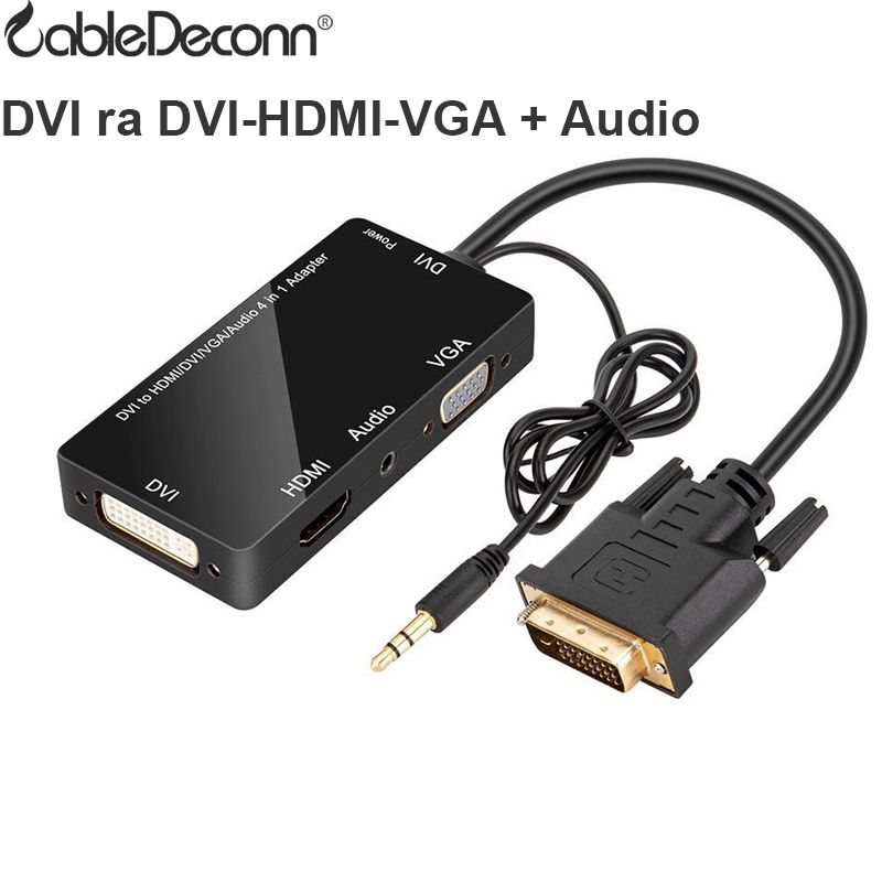 Bộ chuyển DVI + Audio ra HDMI-DVI-VGA có audio 3.5mm 25Cm CableDeconn