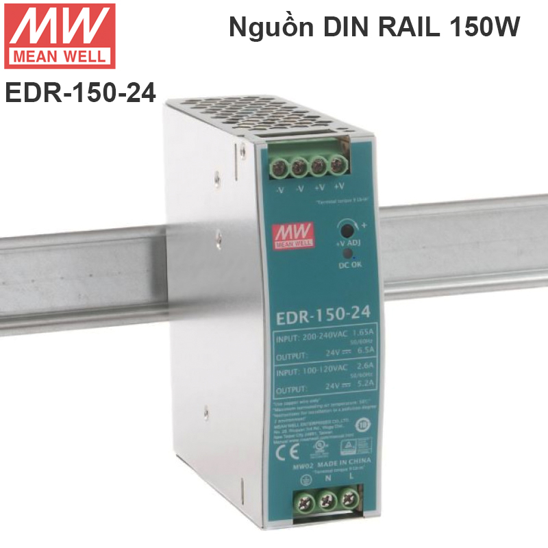 Nguồn DIN RAIL nguồn công nghiệp 24V-6.5A 150W Meanwell EDR-150-24