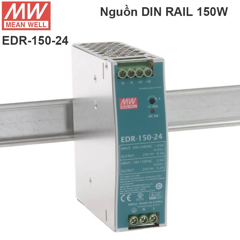 Nguồn DIN RAIL nguồn công nghiệp 24V-6.5A 150W Meanwell EDR-150-24