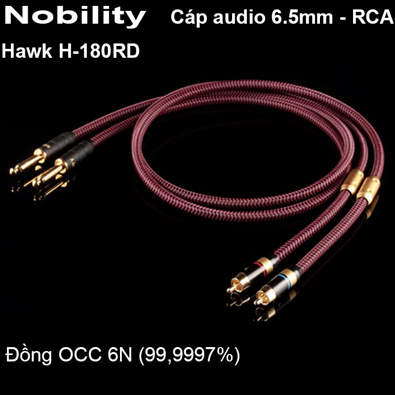  Cáp audio 6.35mm ra RCA đồng 6N OCC Nobility Hawk H-180RD 1 mét 2 sợi 