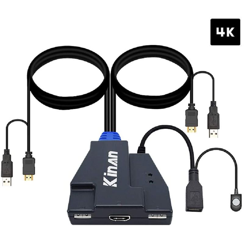  HDMI KVM Switch 2 port HDMI 2.0 4K 60Hz dạng cáp Kinan HD1302 