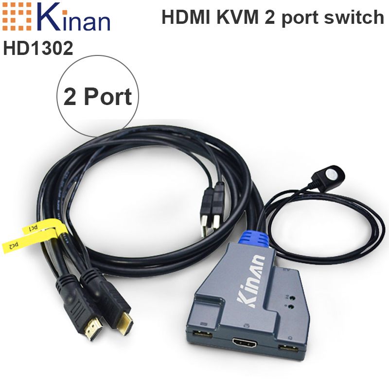  HDMI KVM Switch 2 port HDMI 2.0 4K 60Hz dạng cáp Kinan HD1302 