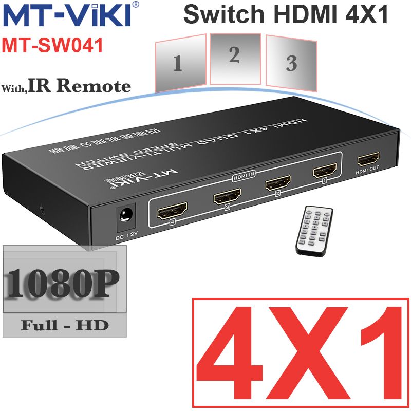  Bộ gộp HDMI 4 đầu vào hiển thị trên cùng 1 màn hình - HDMI switch 4X1 quad multi Viewer MT-VIKI MT-SW041 