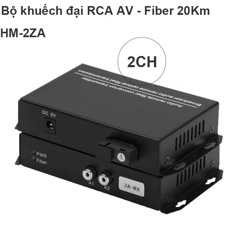 Bộ khuếch đại audio RCA 2 kênh qua cáp quang 20Km HM-2ZA
