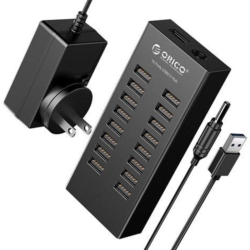 Bộ chia USB 2.0 16 cổng Orico H1613-U2-BK nguồn ngoài 12V-3A