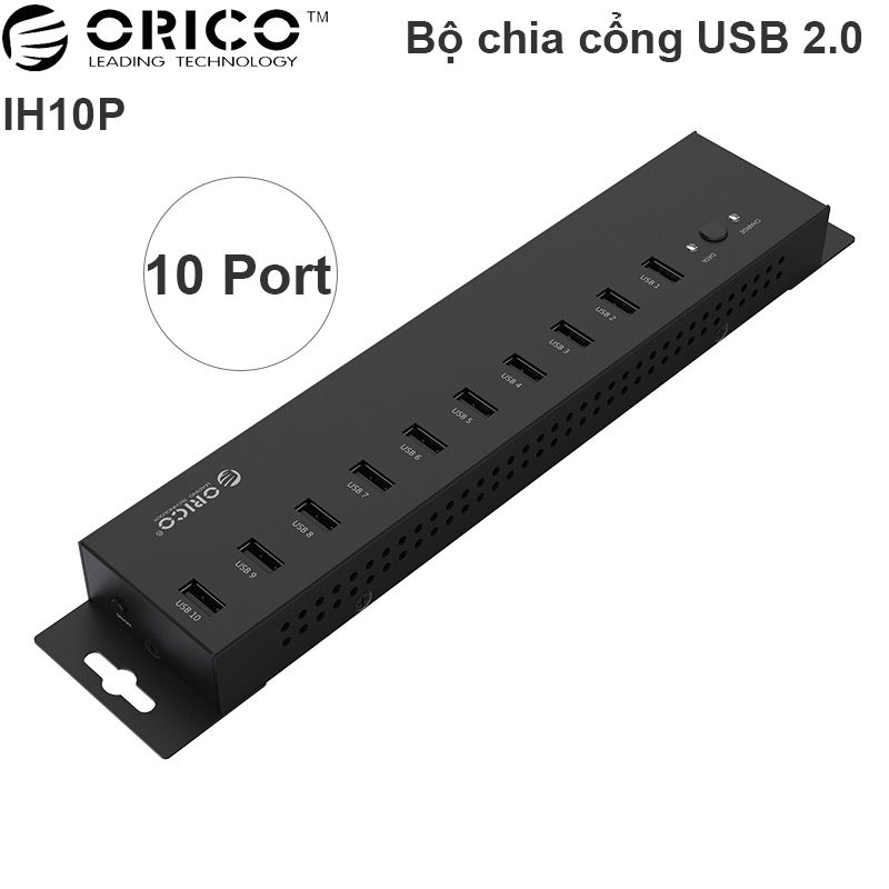 Bộ chia USB 2.0 công nghiệp 20 cổng vỏ kim loại cấp nguồn ngoài Orico IH20P