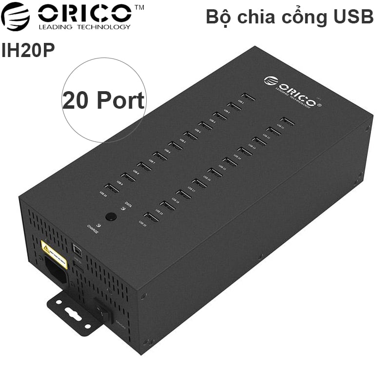 Bộ chia USB 2.0 công nghiệp 20 cổng vỏ kim loại cấp nguồn trực tiếp Orico IH20P