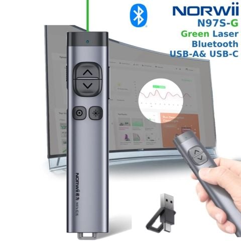 Bút trình chiếu Bluetooth dùng cho màn hình led Norwii N97S-G laser màu xanh