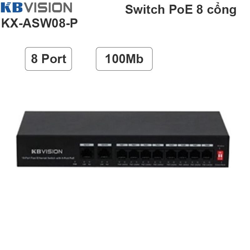  Switch Bộ chia 8 cổng PoE 802.3at/af 65W KBVISION KX-ASW08-P 