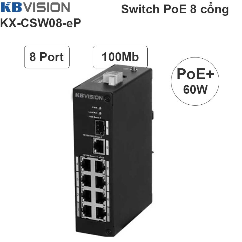 Switch Bộ chia 8 cổng PoE 802.3at PoE+/af 120W KBVISION KX-CSW08-eP