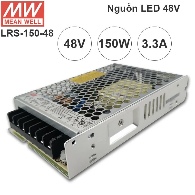 Nguồn LED tổng DC 48V-3.3A Meanwell LRS-150-48 có ADJ 44V, 45V, 46V, 47V, 49V, 50V, 51V, 52V