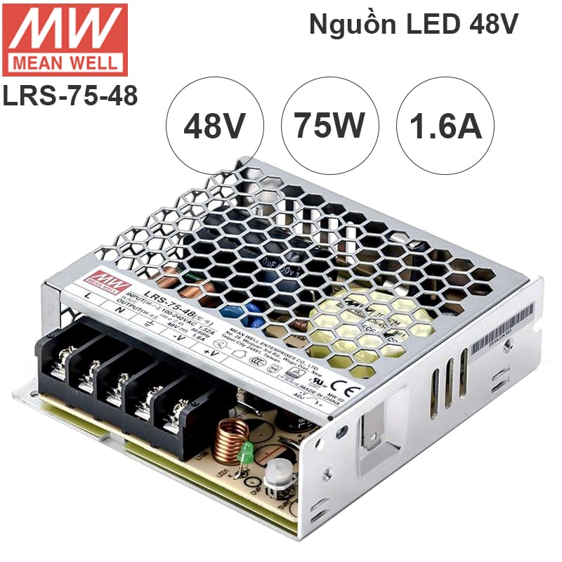 Nguồn LED tổng DC 48V-1.6A Meanwell LRS-75-48 có ADJ 44V, 45V, 46V, 47V, 49V, 50V, 51V, 52V