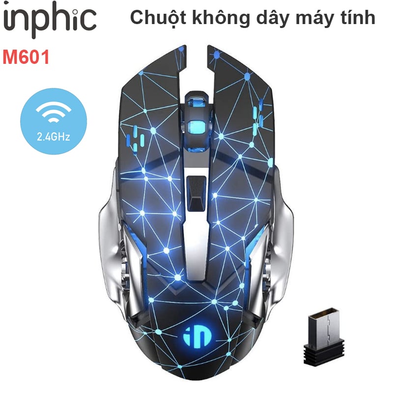 Chuột game không dây 2.4GHz 1600DPI đèn LED Inphic M601