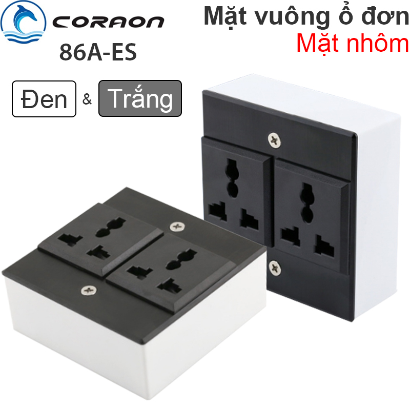 Ổ điện đôi kèm mặt nhôm vuông lắp âm tường âm sàn Coraon 86A-ES