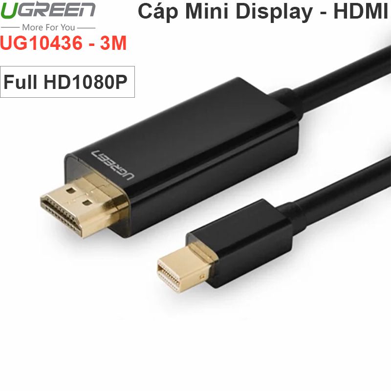 Dây cáp Mini Displayport Macbook Surface Thinkpad X1 Dell XPS sang HDMI TV Máy chiếu 3 mét Ugreen 10436