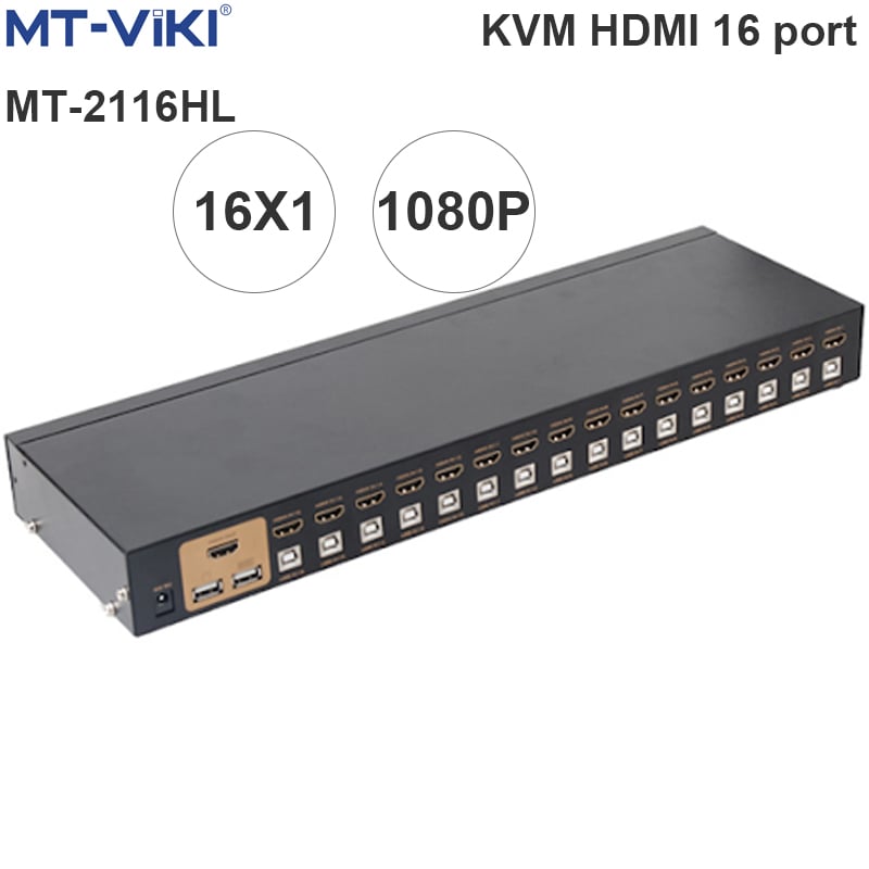 KVM Switch HDMI 16x1 Bộ chuyển mạch HDMI và USB KVM 16 cổng điều khiển từ xa phím nóng MT-VIKI MT-2116HL