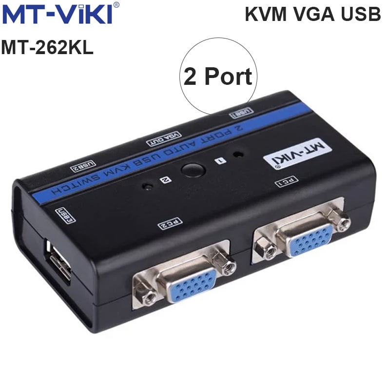 Auto KVM Switch VGA USB 2 port chuyển mạch 2 CPU ra 1 màn hình VGA kèm cáp MT-VIKI MT-262KL