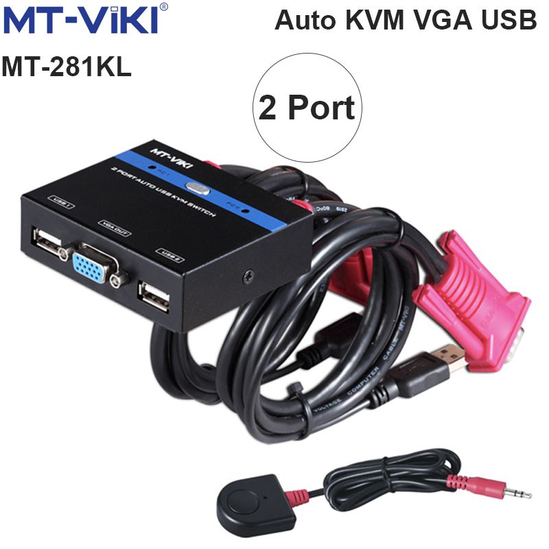  Auto KVM Switch VGA USB 2 port chuyển mạch 2 CPU ra 1 màn hình VGA kèm cáp MT-VIKI MT-281KL 