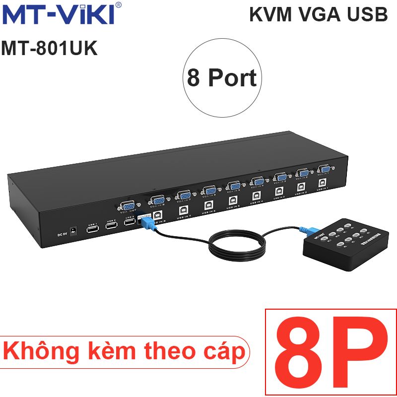  KVM switch 8 port  VGA USB MT-VIKI MT-801UK-L - Switch KVM 8 CPU ra 1 màn hình kèm cáp KVM 