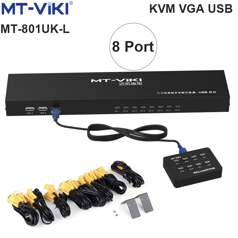 KVM switch 8 port  VGA USB MT-VIKI MT-801UK-L - Switch KVM 8 CPU ra 1 màn hình kèm cáp KVM