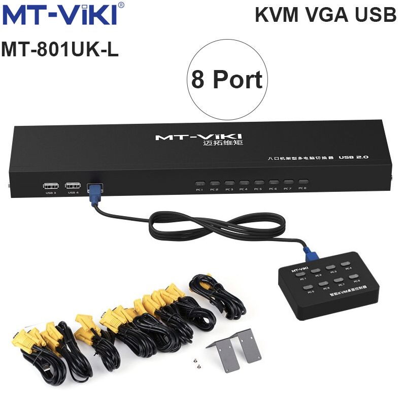  KVM switch 8 port  VGA USB MT-VIKI MT-801UK-L - Switch KVM 8 CPU ra 1 màn hình kèm cáp KVM 