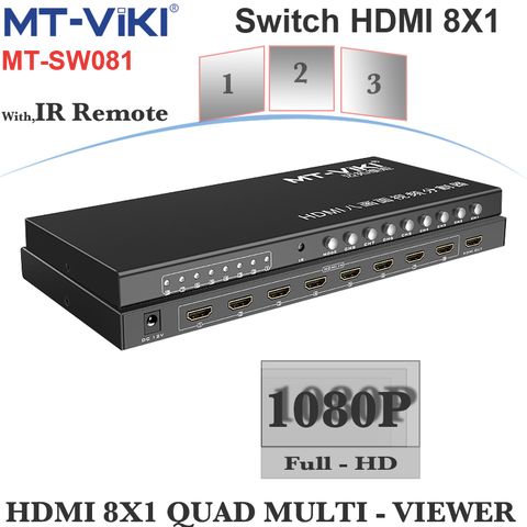 Bộ gộp HDMI 8 đầu vào hiển thị trên cùng 1 màn hình - HDMI switch 8X1 quad multi Viewer MT-VIKI MT-SW081