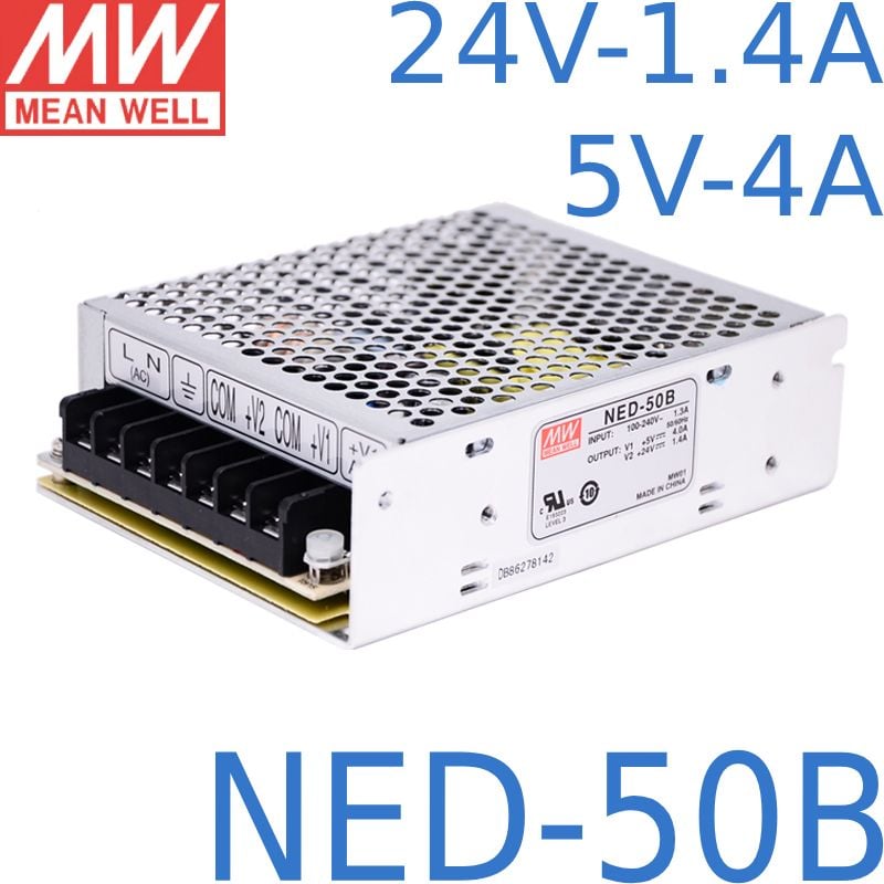 Nguồn DC LED 2 trong 1: 24V-1.4A l 5V-4A Meanwell NED-50B