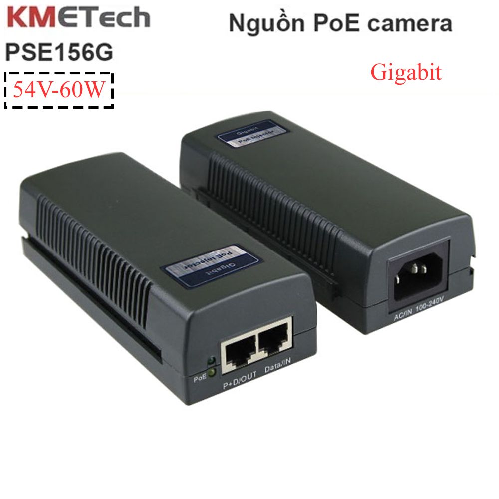 Adapter POE 54V-60W 2 Port(1 Data in+ 1 Data PoE Out), tốc độ 10/100/1000 Gigabit KMEtech PSE156G