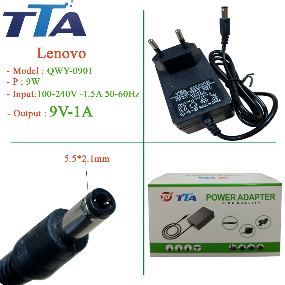 Nguồn adapter 9V-1A 5.5 x 2.1mm chính hãng TTA QWY-0901